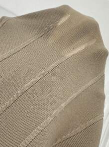 Calvaya Khaki Knee-Length Button Decor Sweater Skirt