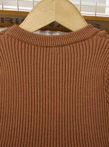 SHEIN Robe pull en tricot avec col claudine orné de perles, style simple et élégant pour jeunes filles. Tissu doux, convient pour le quotidien, les sorties, les voyages, les vacances, la maison, la crèche, les jeux, l'école, les fêtes