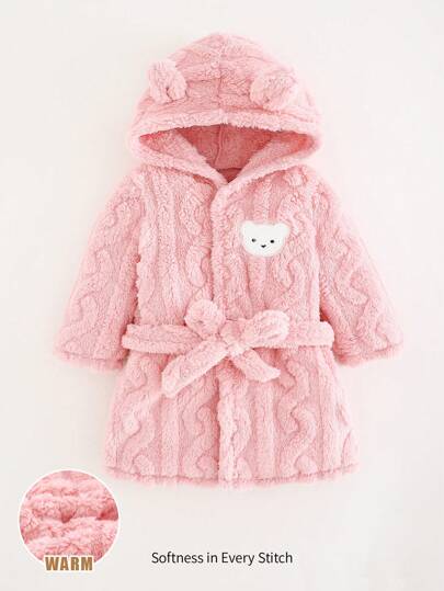 Cozy Pixies 厚款加大码女婴泰迪熊耳朵连帽长袖抽绳长袍