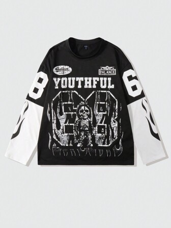 Street Life T-shirt à manches longues avec effet superposé, coupe ample, style streetwear avec couleurs contrastées pour hommes