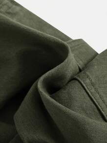 SHEIN Tween Boy's Flap Pocket Casual Cargo Jeans, Stylish And Versatile For Daily Wear, Suitable For Spring And Autumn - Army Green - View 7