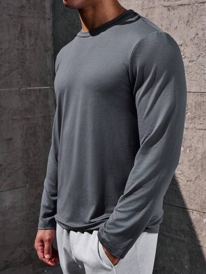 Manfinity Homme Men's Solid Color Oversized Drop Shoulder Long Sleeve T-Shirt, Fall