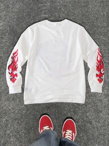 PAVTROS Men's Autumn And Winter Young Street Threaded Round Neck Sweatshirt, Flame Head Pattern, Street Wear, Autumn And Winter Tops