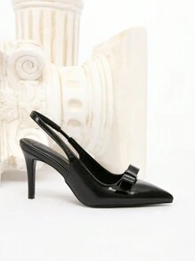 CUCCOO CHICEST Tacones altos con puntera puntiaguda de estilo sexy y look con lazo trasero, ideal para la vibra navideña y de Año Nuevo en otoño e invierno - Negro - Ver 7