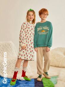 Bộ 2 món áo nỉ dài tay cổ tròn trễ vai in khẩu hiệu dành cho bé trai tuổi mới lớn, mùa thu - Nhiều màu - Xem 8