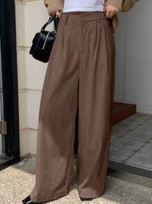 DAZY Women's Wideleg Pants With Pockets, Solid Color, Corduroy Material Fall,Winter - Coffee Brown - View 3