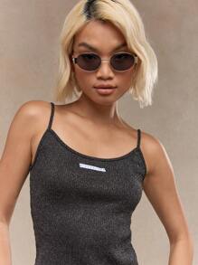 MISSGUIDED 徽标标签闪光罗纹吊带背心 - 黑色 - 查看 4