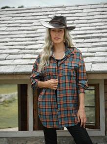 LanaWest Damen Kariertes Regular Fit Hemd mit Taschen, Umlegekragen, Lässiges Landhemd für den Alltag - Verschiedenfarbig - Übersicht 3