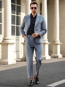 Manfinity Bizformal Men's Solid Color Jacket And Pants Suit Set