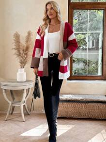 EMERY ROSE Women's Casual Multi-Color Block Knit Cardigan, Autumn/Winter