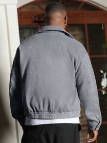 Manfinity VCAY Men's Casual Loose Fit Solid Color Drop Shoulder Long Sleeve Open Front Jacket, For Fall Winter - Light Grey - View 2