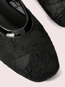 CUCCOO DOLLMOD Square Toe Net Floral Black Instep Strap Elegant Fashion Simple Cute Casual Sandals Spring Shoes Spring Break Easter - Black - View 7