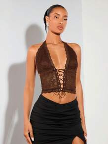 SHEIN BAE Sexy Lace Halter Crop Top , Country Concert Rave Festival Summer