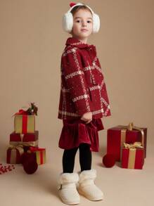 PrepCrw 秋冬季年轻女孩领口红色格子蝴蝶结装饰编织修身开衫