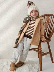 Blossori Young Boys' French Elegant Loose Front Button Yellow Fleece Long Sleeve Jacket, Autumn/Winter - Yellow - View 3