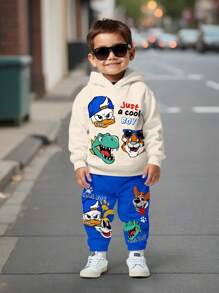 SHEIN Bộ 2 món Áo nỉ trùm đầu họa tiết động vật thường ngày rộng rãi cho bé trai hình vịt, khủng long, hổ, chó con, cá sấu dài tay cho mùa thu/đông - Nhiều màu - Xem 2