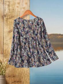 Rusticease Women's Blouse Winter Women Dress Casual Women Tops Long Sleeve Women Shirts Brown Long Sleeve Fall Women Outfits Fall Clothes Curve Classy Outfits Long Sleeve Women Tops Cottage Core Goddess Costume Women Clothes Western Women Dresses Button Up Women Shirt Floral Winter Women Clothes - Multicolor - View 2