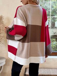 EMERY ROSE Women's Casual Multi-Color Block Knit Cardigan, Autumn/Winter