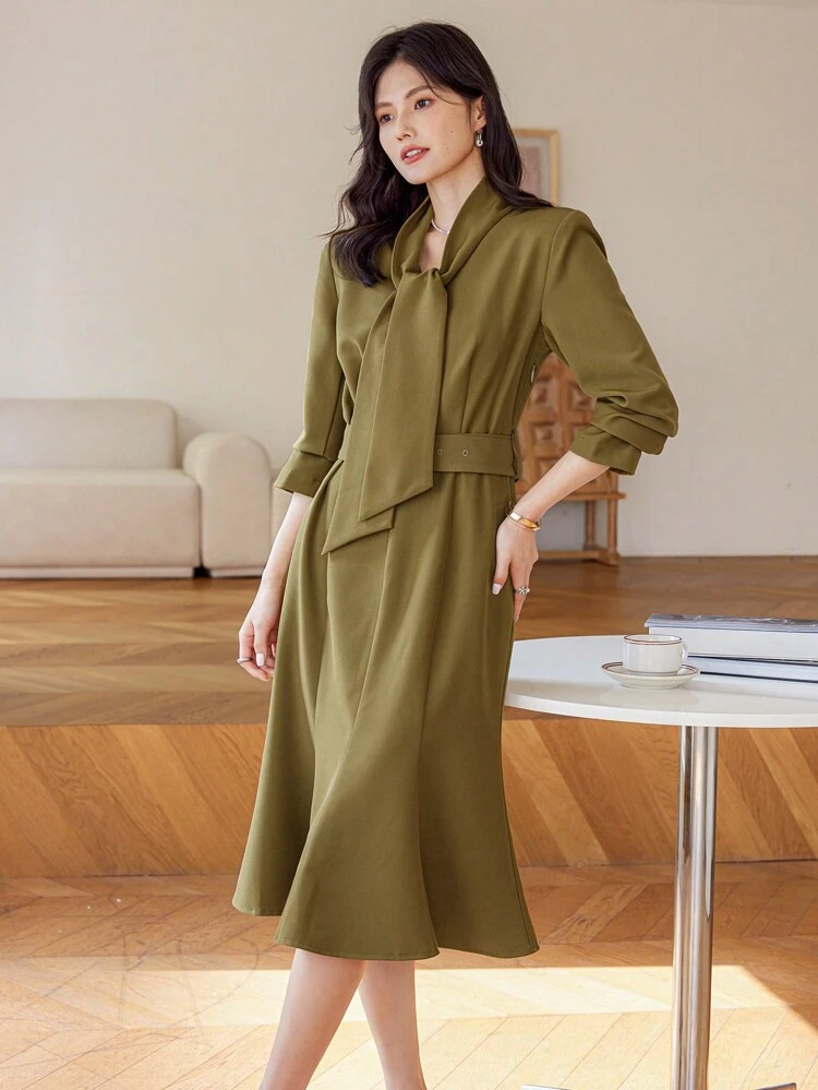 Women's Graceful Fitted Mermaid Dress, French Vintage Style,Fall Dress Long Sleeve Dress