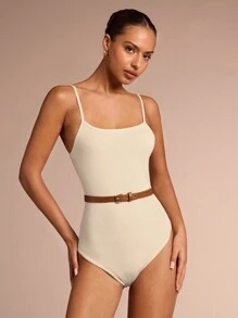Glamine Abiti invernali da donna, nuovi abiti per l'anno nuovo, body monocolore con spalline sottili e schiena scoperta, con cintura in vita e design che mette in risalto la figura, adatto da abbinare con pantaloncini o gonne, abbigliamento casual e versatile per strada, abbigliamento sexy per feste e cene, abbigliamento da resort per donne, costumi natalizi - Albicocca - Visualizzare 1