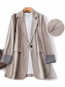 SHEIN LUNE Blazer léger à col montant, manches longues, avec rayures et patchwork pour femme