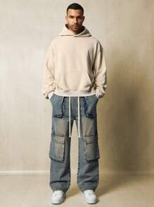 SUMWON Pantalón cargo de tela vaquera con ajuste holgado y elástico
