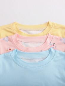 SHEIN 3 件套女孩可爱动物印花服装，时尚春秋 - 彩色 - 查看 3