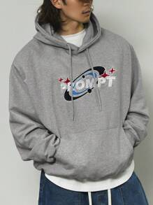 DAZY Men's Letter Print Drawstring Hooded Long Sleeve Sweatshirt, Autumn - Grey - View 6