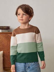 Cozy Pixies 年轻男孩休闲百搭圆领拼色长袖套头衫