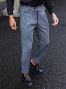 Manfinity Mode Pantalones casuales/de oficina de vestir con rayas y pliegues para hombre