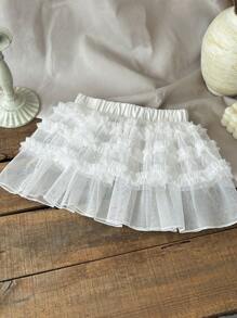 DAZY Chân váy xếp ly ren lưới eo chun cho bé gái, mùa thu - trắng - Xem 5