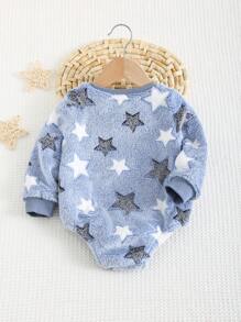 Cozy Pixies Body dla chłopca z wzorem gwiazdek, termiczne, z grubym okrągłym dekoltem i długim rękawem, codzienne, ciepłe, uniwersalne, odpowiednie na każdą okazję, do noszenia wewnątrz i na zewnątrz, na Nowy Rok, Boże Narodzenie i inne okazje zimą
