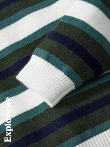 SHEIN Teen Boys' Round Neck Striped Casual Pullover Sweater For Daily Wear