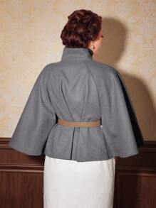 Vintamour Abrigo capa elegante con cuello de pie de unicolor para mujer, para otoño/invierno - Gris - Ver 8