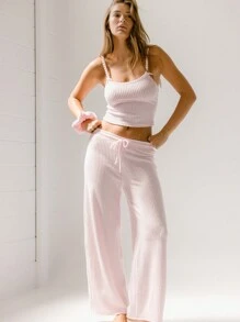 Aralina Sleepwear Drawstring Ribbed Plush Comfy Pull On Soft Cozy Lounge Pants - Baby Pink - View 5