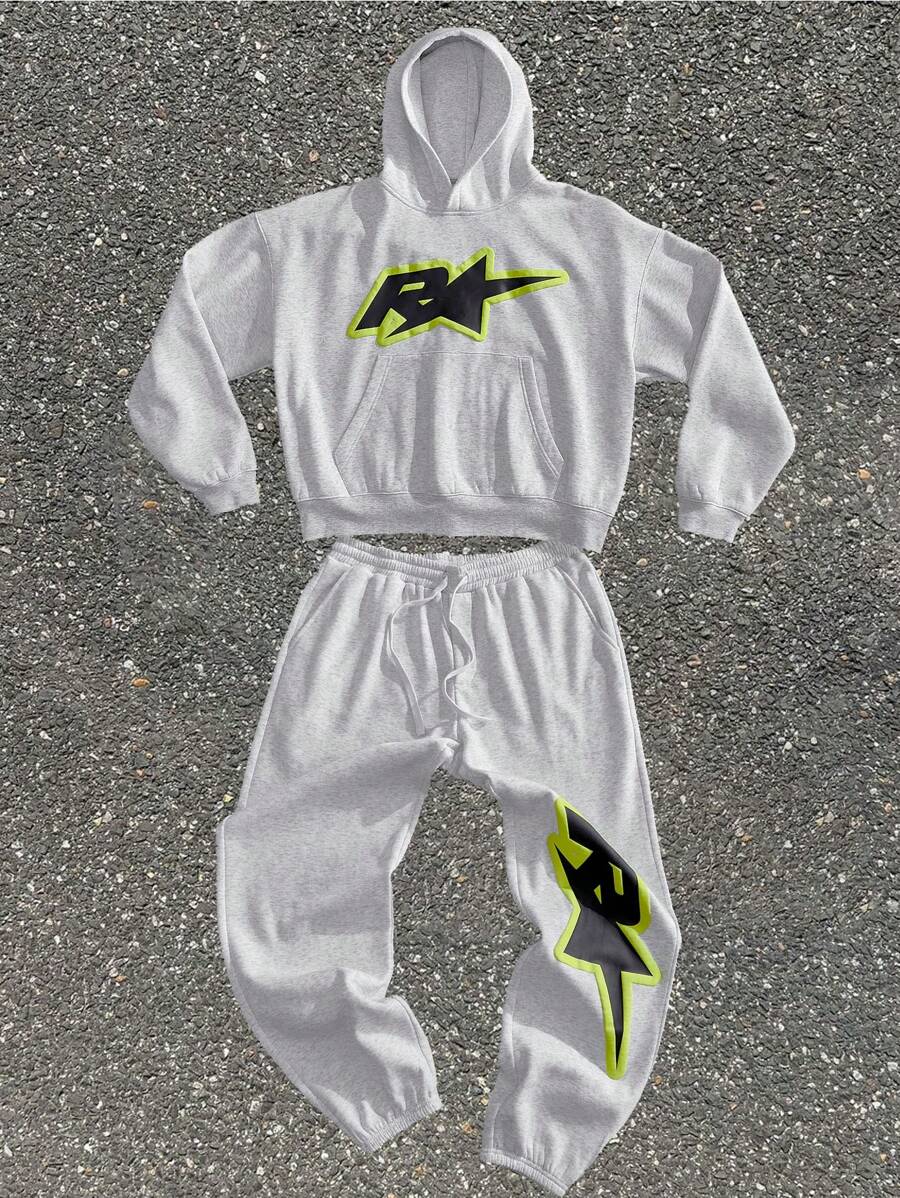 Manfinity VCAY Men's Loose Knitted Long Sleeve Sweatshirt Set, For Fall Winter - Grey - View 1