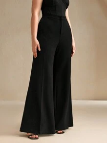 Anewsta Pantaloni a zampa di elefante di moda in stile retrò per donne taglie forti - nero - Visualizzare 6