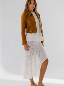 Aralina Dubbad krage Zip-Up Faux mocka Cropped Fashion Jacka