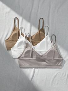SHEIN 3pcs Teen Girl Simple Comfortable Padded Rib Knit Skincare Breathable Gather Back Bras Set - Multicolor - View 2