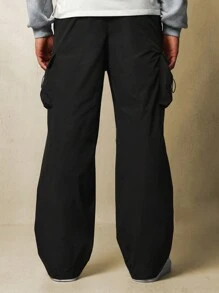 SUMWON Loose Fit Flare Parachute Cargo Pant - Black - View 4