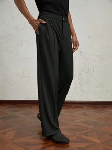 AKNOTIC Business Casual Pantalones casuales de hombre de pierna recta y ajustada, de punto, aptos para el otoño - Negro - Ver 7