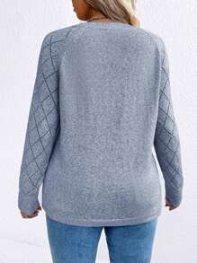 SHEIN LUNE 大码女式V领舒适长袖毛衣，针织套头衫，秋冬款