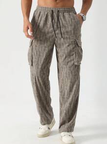 Manfinity Homme Men's Lace-Up Pocket Casual Corduroy Pants, Simplistic Design For Daily Wear - Multicolor - View 3