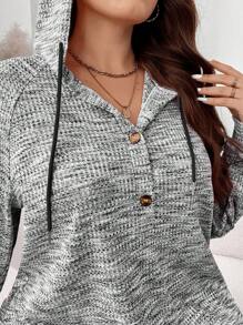 EMERY ROSE 大码女式连帽抽绳纽扣华夫格面料宽松休闲运动衫，秋冬季连帽衫，圣诞女装节日装