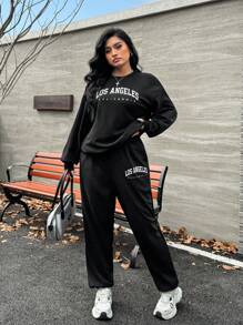 SHEIN EZwear Set de 2 piezas chándal con pantalones en talla grande con estampado de letras