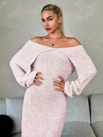 Roylia Women's Off-Shoulder Long Sleeve Casual Long Dress