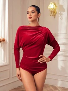 CN8 Bộ đồ liền thân nhung hở lưng cổ thuyền màu đỏ thanh lịch dành cho nữ, dùng cho tiệc tùng, ngày lễ, mùa xuân, lễ hội - Đỏ - Xem 6