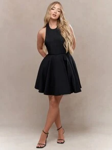 MISSGUIDED Halter Neck Backless Skater Mini Dress - Black - View 4