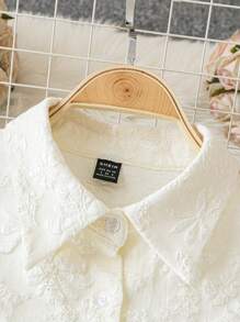 SHEIN Clasi 大码女式提花针织领长袖休闲常规衬衫