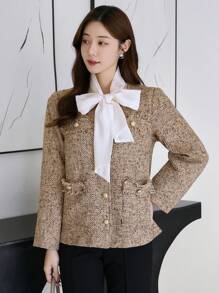 DAZY Chaqueta holgada regular de mujer con dobladillo deshilachado de unicolor, ropa de otoño